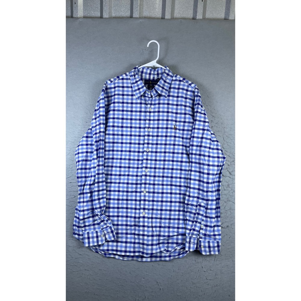 Ralph Lauren Button Down Mens XXL Blue Excellent Slim Fit Stretch Oxford Gingham